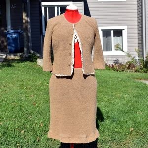 Comrags Wool Blend Skirt and Jacket Suit Size M Beige Tan Lined